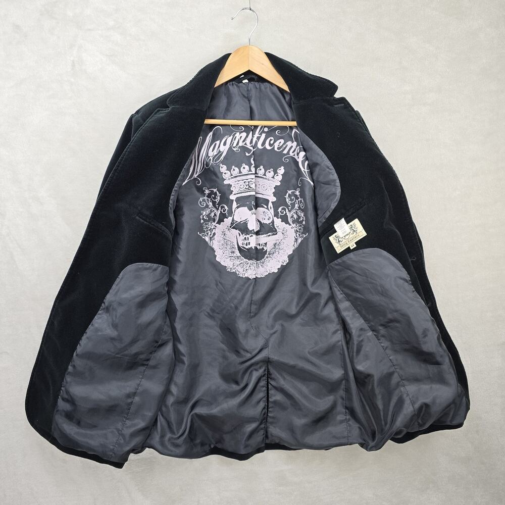 Vintage Juicy Couture Black Velvet Jacket Sz 44 Inside Print Magnificent Skull - Picture 5 of 12
